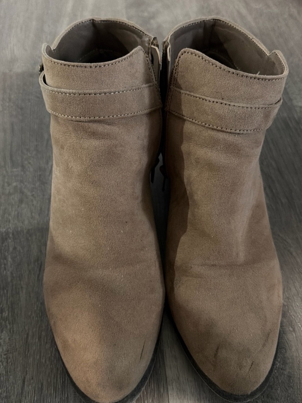 JustFab Taupe Suede Ankle Booties